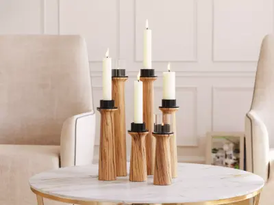 Wooden candle holders 3D model
