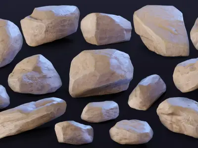 15 Stylized Grey Rocks Low Poly 3D Assets for Games and VR Low-poly 3D model