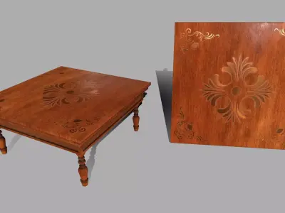 Table wooden with ornate design Low-poly 3D model