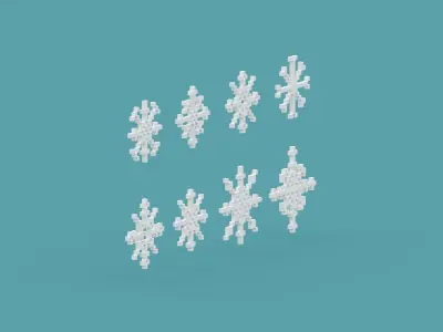 Pixel Snowflake Icon Set Low-poly 3D model