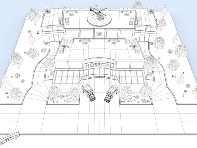 Cartoon Hospital Low-poly 3D model