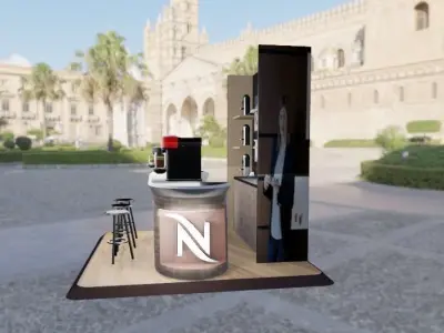 coffee-stand coffee bar with chairs and tables Low-poly 3D model