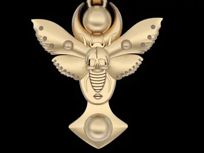 Skull butterfly woman pendant gold silver 3D print model