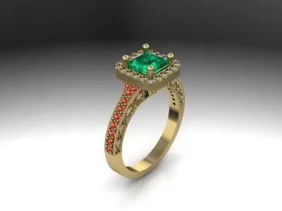 Curshion Emerald Ruby ring 3D print model