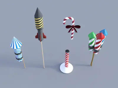Christmas Firework Pack Low-poly 3D model