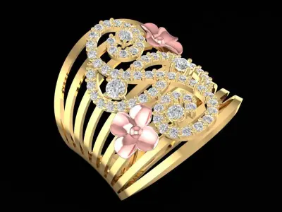 Luxury Floral Diamond Cage Ring Design  1122 3D print model
