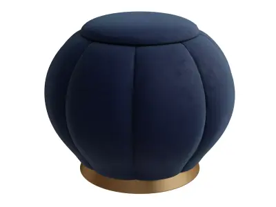 Curved Blue Velvet Ottoman 3D model