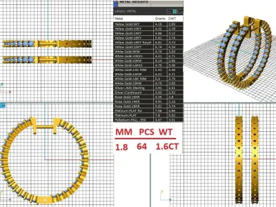 1inch Inside-Outside Shared Prong Diamond Hoop Earrings Huggies 3D print model