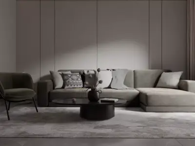 Modern Living Room TV Wall - 3D Interior Render Pack 3D model
