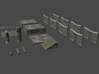 Modular building set 1 Low-poly 3D model