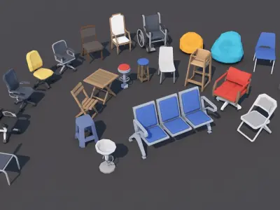 1000 Low Poly Interior Furniture Mega Pack Collection Low-poly 3D model