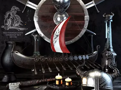 Scandinavian vikings set 3D model