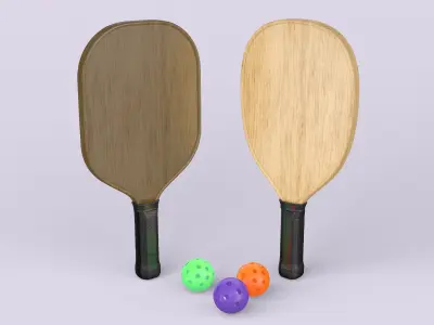 Wooden Pickleball Paddles and Balls 3D model