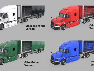 Heavy Truck 05 Curtainsider 4 Variant  All PBR Textures Low-poly 3D model