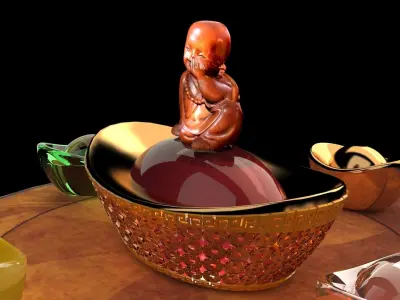  Chinese gold ingot and monk kid  3D model