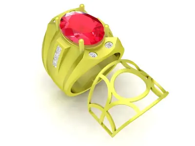 Luxury Oval Ruby and Diamond Statement Ring for Men 3996 3D print model