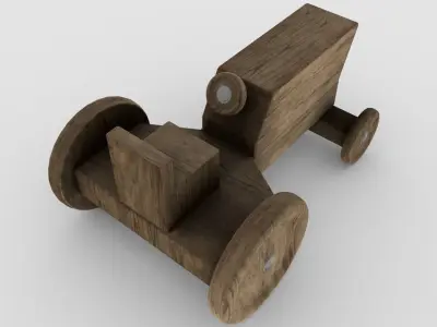 Wood Toy Tractor Low-poly 3D model
