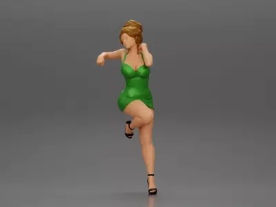 Sexy girl in mini dress and heels Leaning Against wall 3D print model