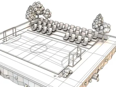 Cartoon Football Field Low-poly 3D model