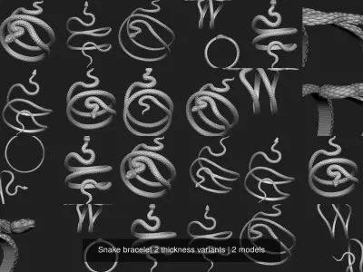 Snake bracelet 2 thickness variants 3D Model Collection