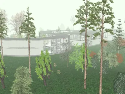 3D design of a research center in the mountains Low-poly 3D model