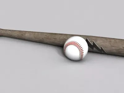 Baseball bat and ball Low-poly 3D model
