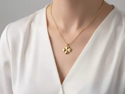 Golden Clover Charm Necklace Timeless  Luck Jewelry  3D print model