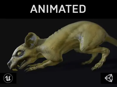Fanged Mutant Rat Low-poly 3D model