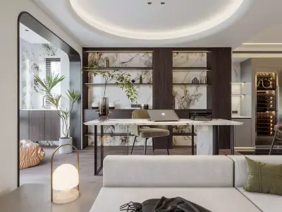 Modern living room dining room interior scenes 502 3D model