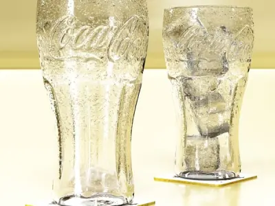 Coke Coca Cola Glass Coaster Straw and Lemon 3D model