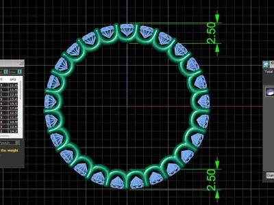 U Shaped Eternity Ring 2 point 2 mm stone size swiss 8 and EU48 3D print model