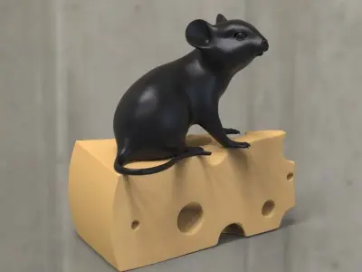 mouse on piece of cheese 3D model