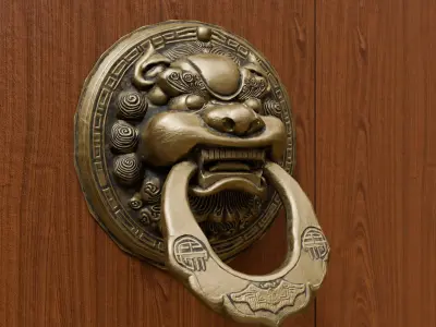 Chinese Style Beast Head Door Knocker 5 - Low Poly PBR Model Low-poly 3D model