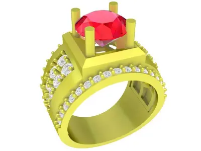 Luxury Square Gemstone Men Ring 3D Model  4070 3D print model