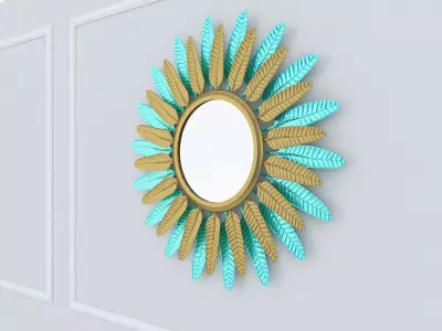 Decorative Metal Mirror 2 plants with gold m9 3D model