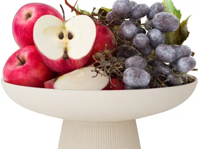 bowl of the red apples and black grapes fruits 3D model