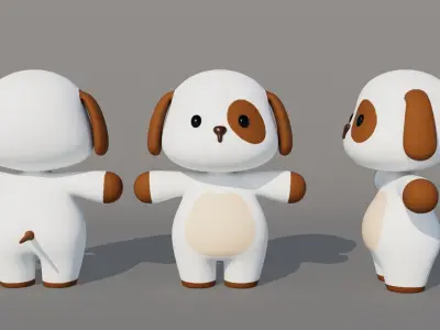 Rigged Cartoon Dog Low-poly 3D model