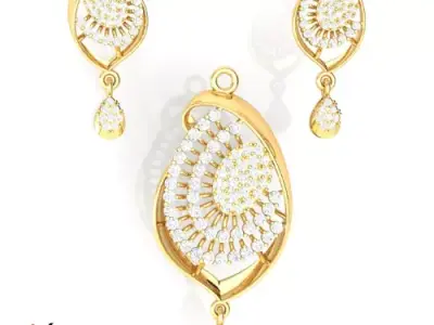 Spiral Bloom Designer Pendant Set  Gold AD Jewelry 3D print model