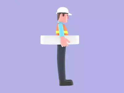 Stylized 3D Male Architect with Blueprint - Cartoon Character 3D model