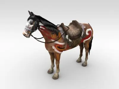 War painted horse with saddle Low-poly 3D model