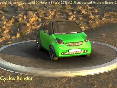 City Car 49 Small Convertible Open Type-E Green Low-poly 3D model