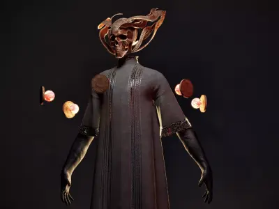 Necromancer person with candles Low-poly 3D model