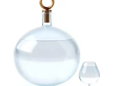 Glass round carafe and a glass of water 3D model