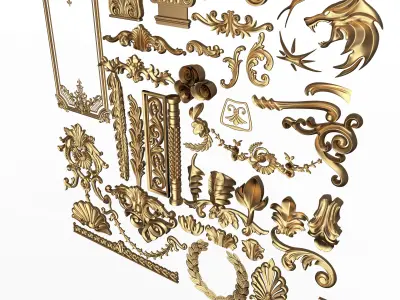 Collection of 40 Classic Carvings 01 Low-poly 3D model