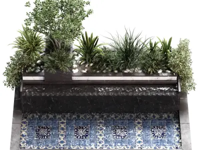 Landscape waterfall and plant set 645 3D model