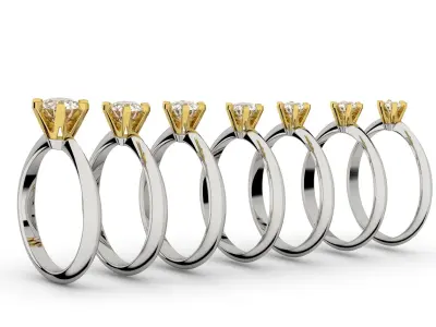 Set of 7 two tone diamond engagement rings Tiffany style 3D print model