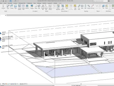 Modern beach villa Revit - 3ds max with interior and 3d grass 3D model