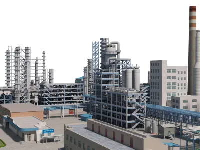 Refinery low-poly 3D model