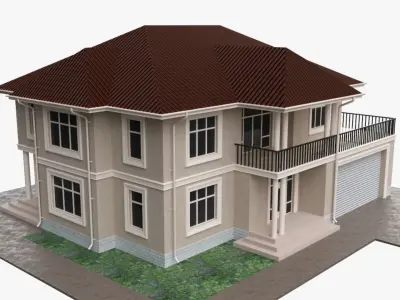 Building house two-story villa with garage Free 3D model