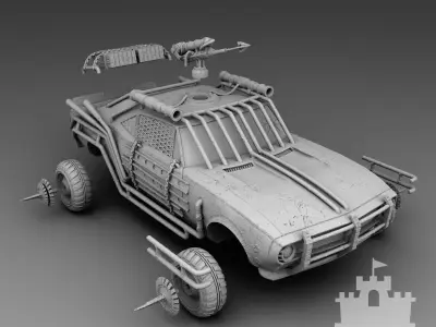 A car with a harpoon 3D print model